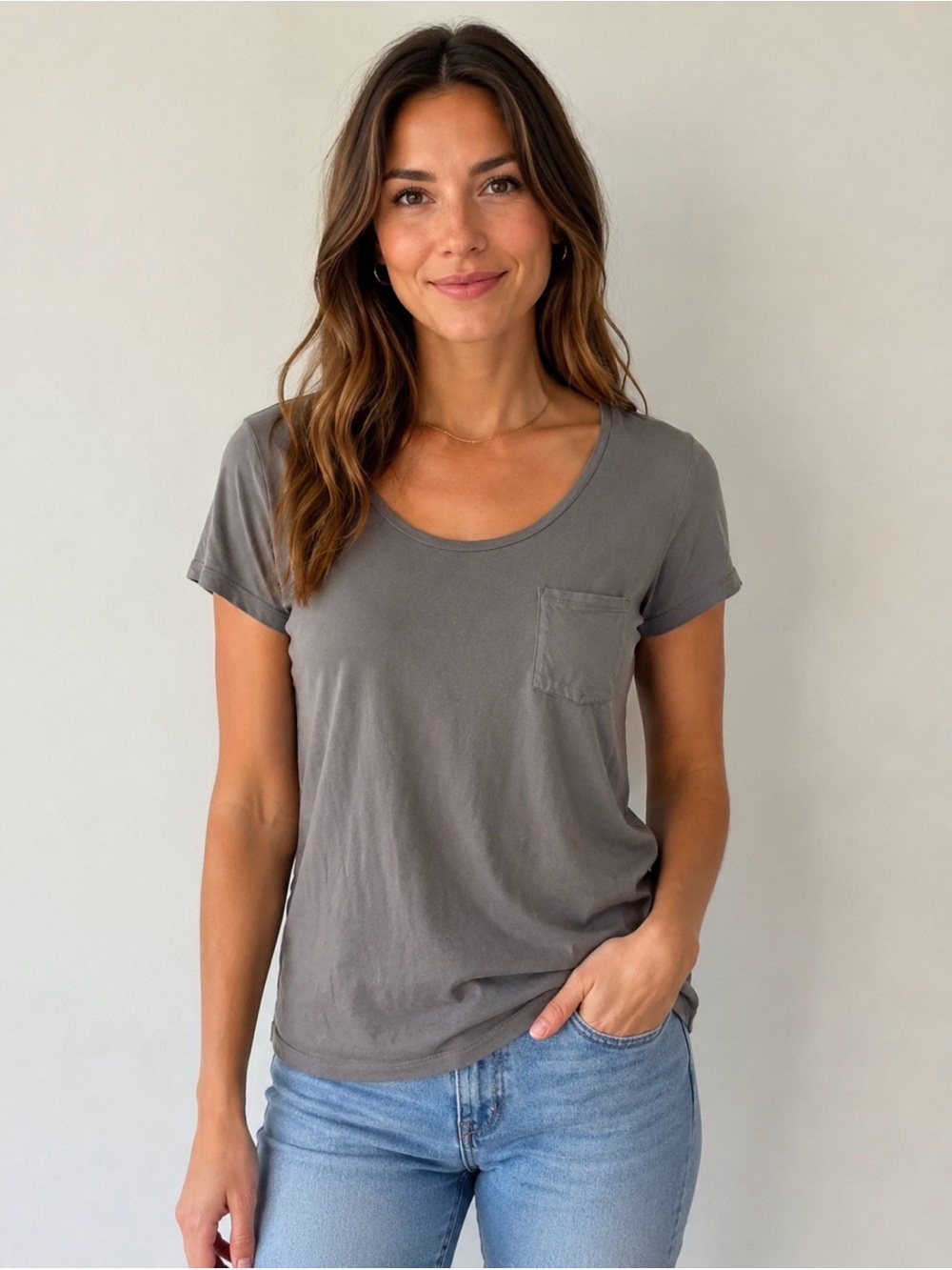 Banana Republic Scoop Neck Pocket Tee - Gray Size Small